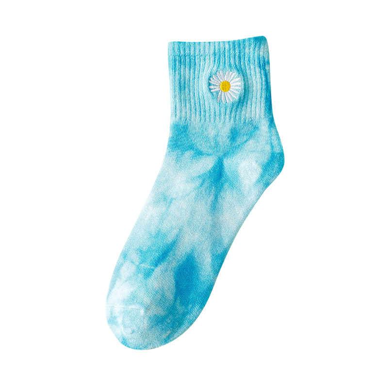 10 Pairs Tie-dyed Embroidered Daisies Ankle Socks Tide Thin Stylish Ins Street Skateboard Daisy Socks Bulk Wholesale